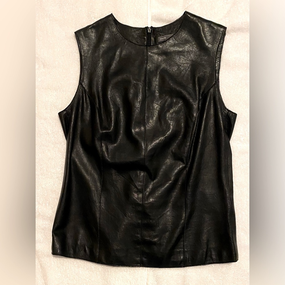 Vince sleeveless black leather top